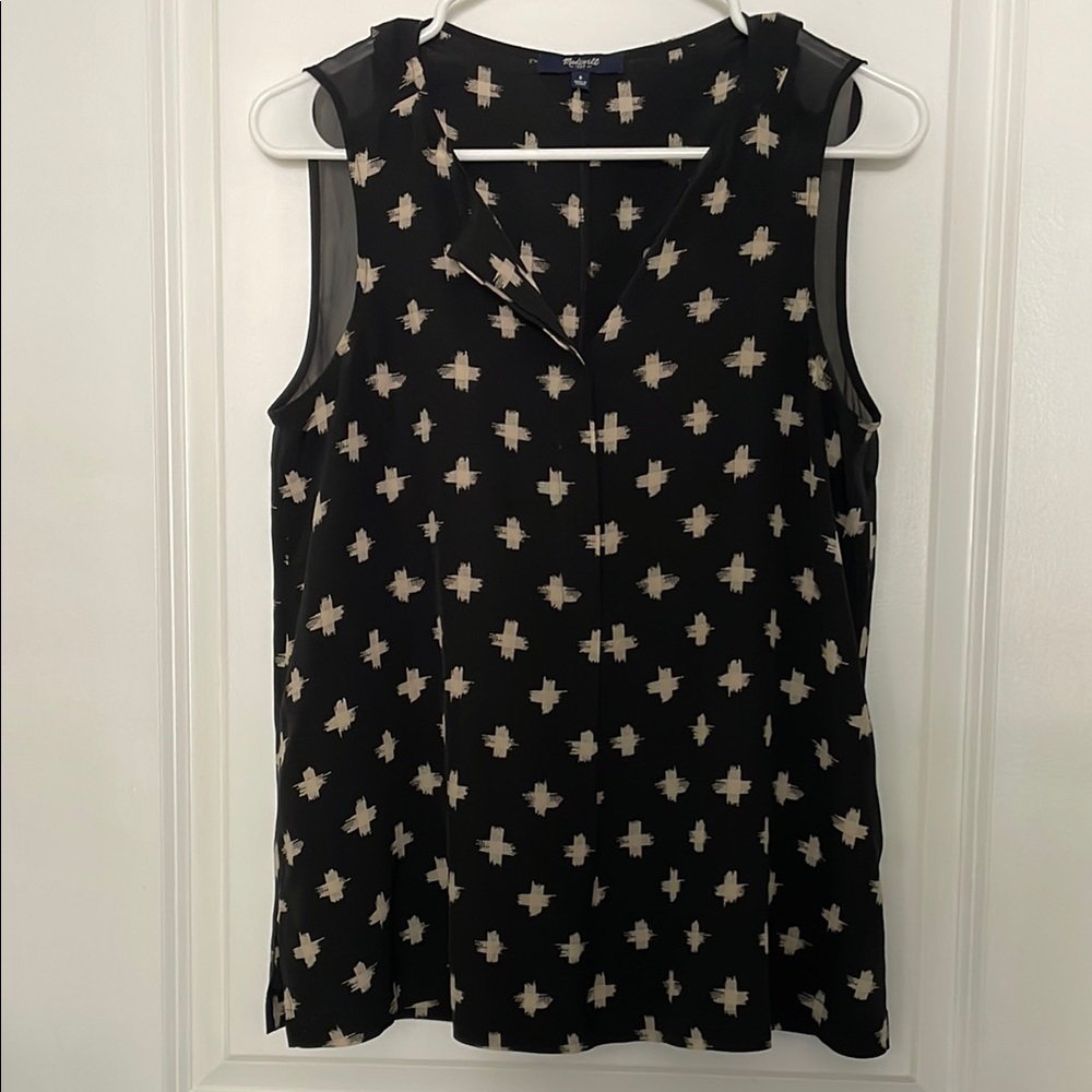Madewell Black and White Sleeveless Vest Blouse